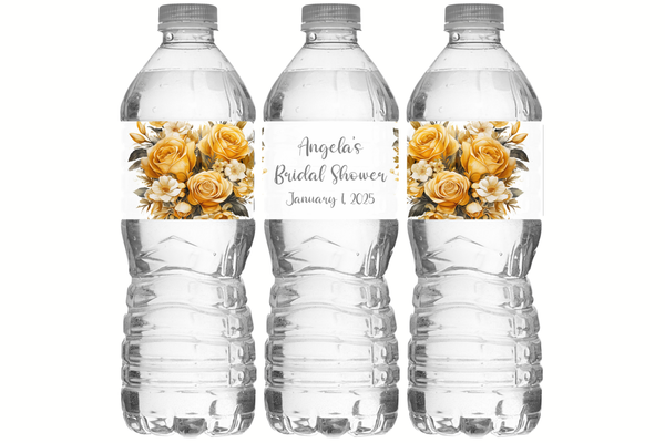 Yellow Floral Water Bottle Labels