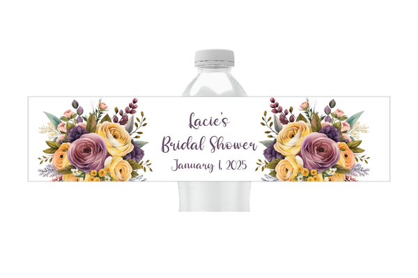 Purple and Yellow Floral Water Bottle Labels