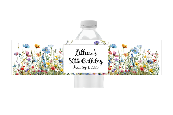 Wildflower Floral Water Bottle Labels