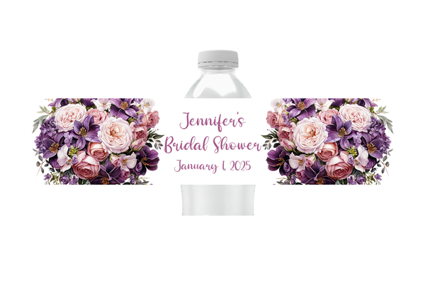 Pink and Purple Floral Water Bottle Labels