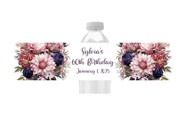 Pink and Blue Floral Water Bottle Labels