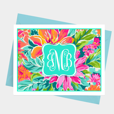 Preppy Floral Monogram Note Cards
