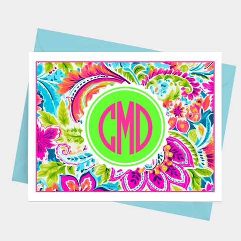 Preppy Floral Monogram Note Cards