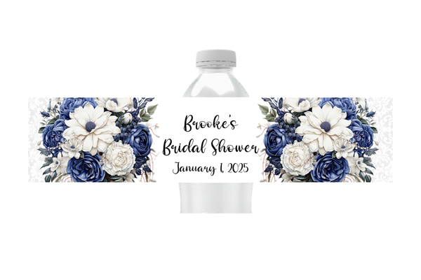 Blue Floral Water Bottle Labels