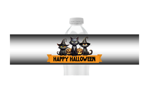 Black Cat Halloween Water Bottle Labels