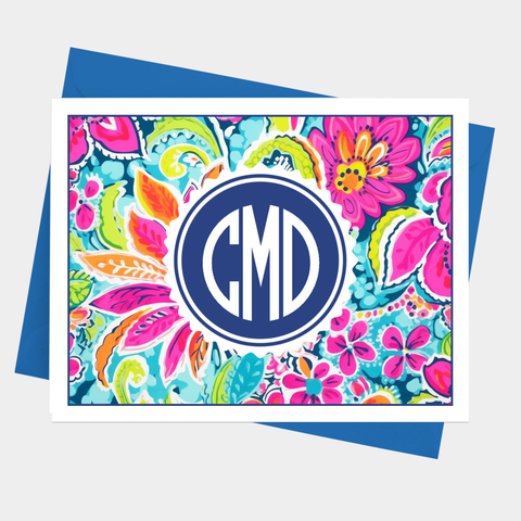 Preppy Floral Monogram Note Cards