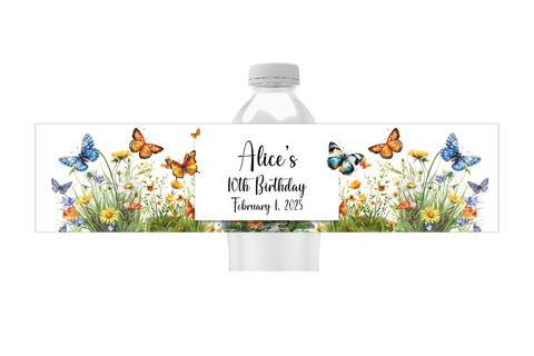 Butterfly Wildflower Water Bottle Labels