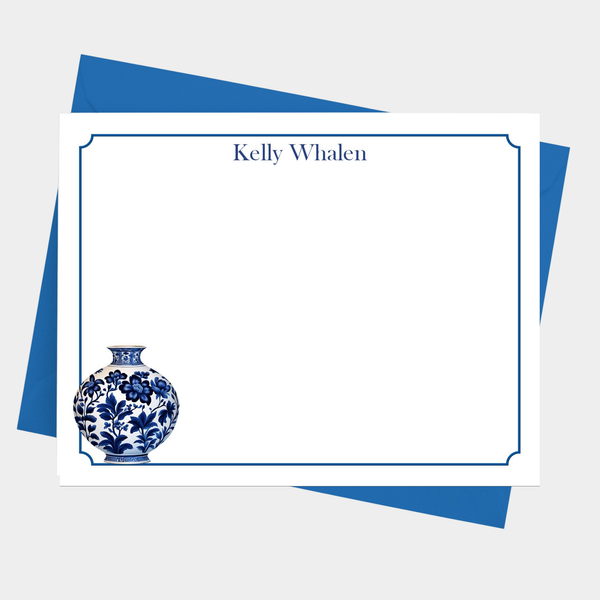 Blue Floral Chinoiserie Vase Flat Note Cards