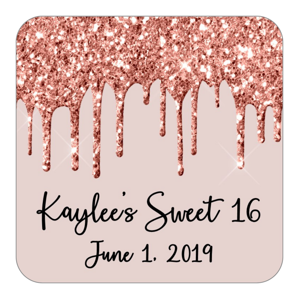 Glitter Drip Favor Stickers OR Tags-Rose Gold