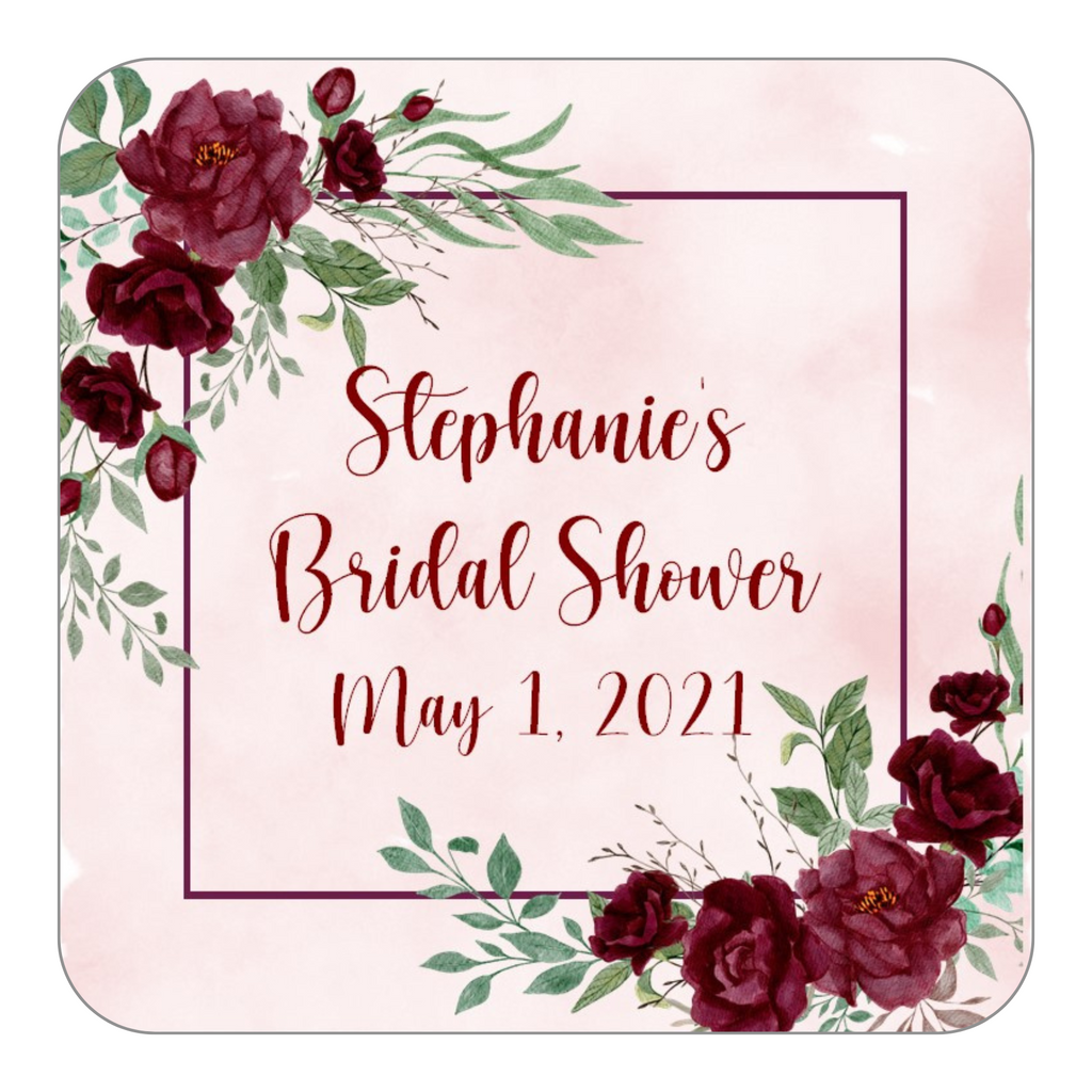 Burgundy Floral Favor Stickers OR Tags
