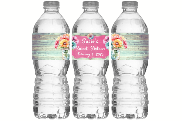 Gerbera Daisy Floral Water Bottle Labels