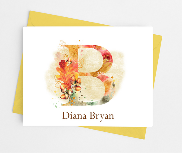 Fall Themed Initial Monogram Note Cards