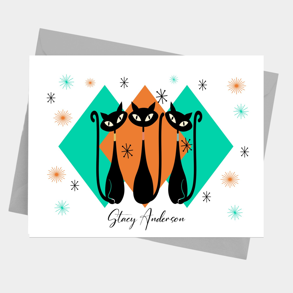 Mid Century Modern Cat Note Cards