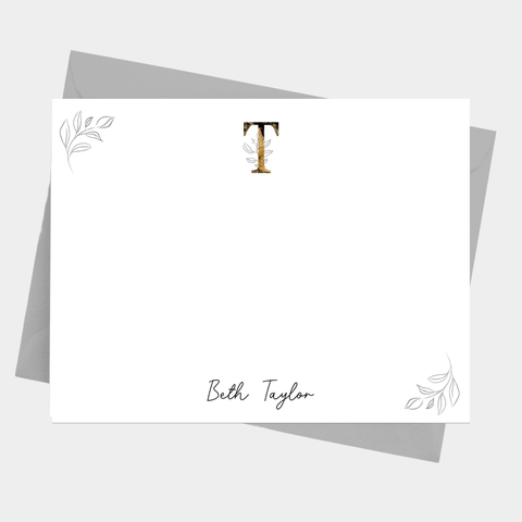 Modern Floral Initial Flat Note Cards