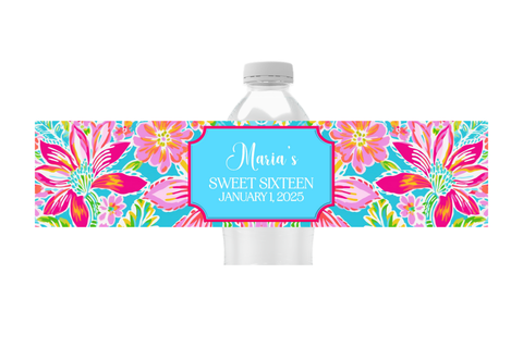 Preppy Floral Water Bottle Labels
