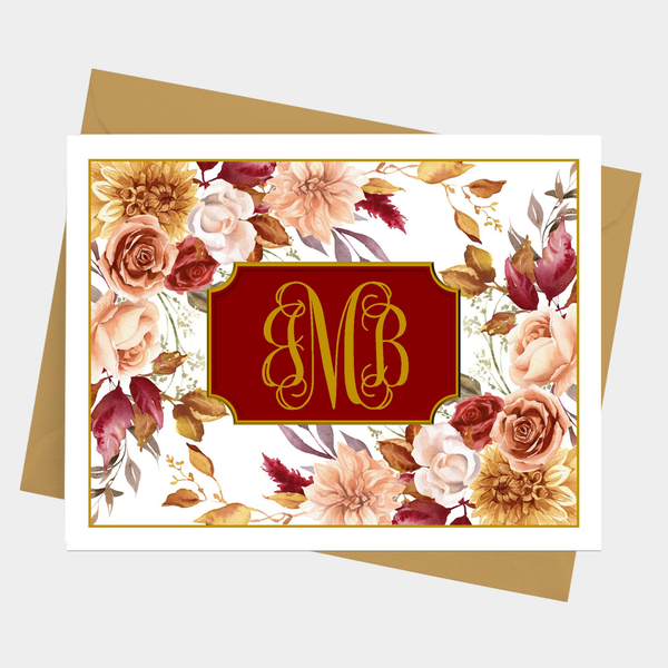 Elegant Fall Floral Monogram Note Cards