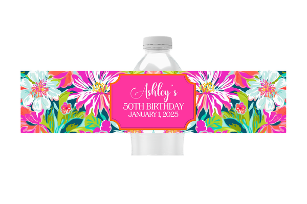 Preppy Floral Water Bottle Labels