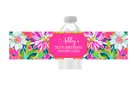 Preppy Floral Water Bottle Labels