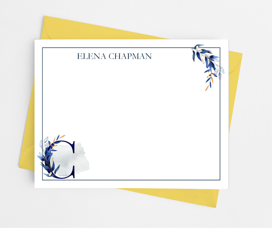Blue Floral Flat Note Cards