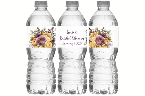 Purple and Yellow Floral Water Bottle Labels
