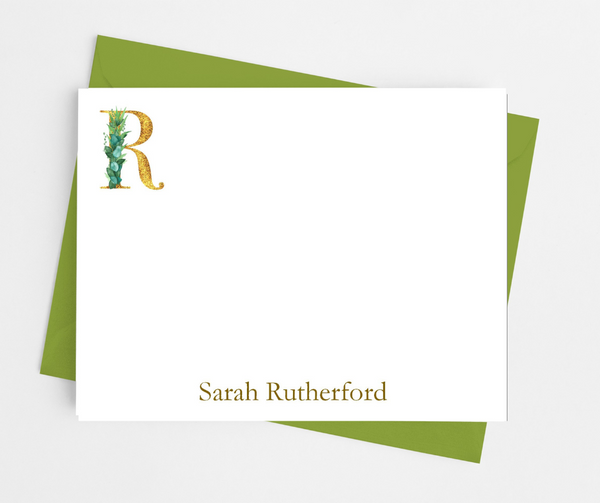Greenery Initial Flat Note Cards