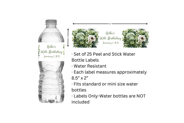 Green Floral Water Bottle Labels