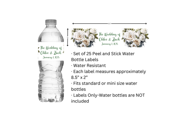 White Floral Water Bottle Labels