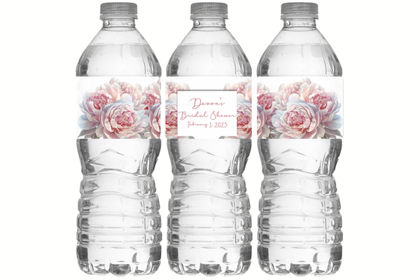 Pink Peony Floral Water Bottle Labels
