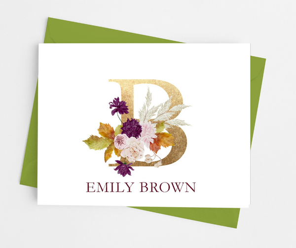 Fall Floral Initial Monogram Note Cards