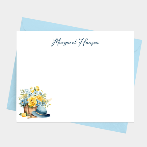 Blue and Yellow Floral Garden Flat Note Cards