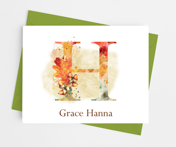 Fall Themed Initial Monogram Note Cards