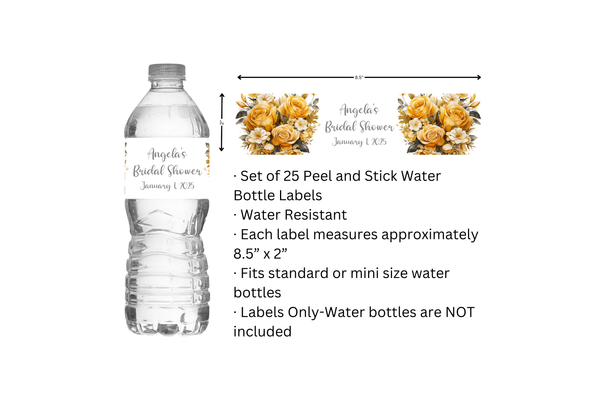 Yellow Floral Water Bottle Labels