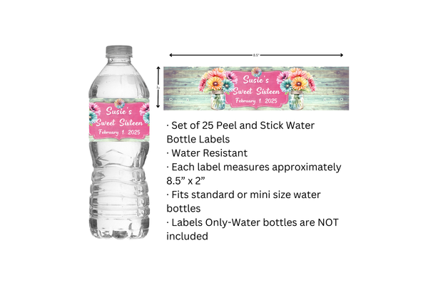 Gerbera Daisy Floral Water Bottle Labels