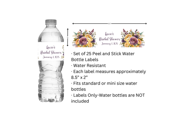 Purple and Yellow Floral Water Bottle Labels