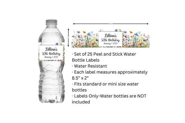Wildflower Floral Water Bottle Labels