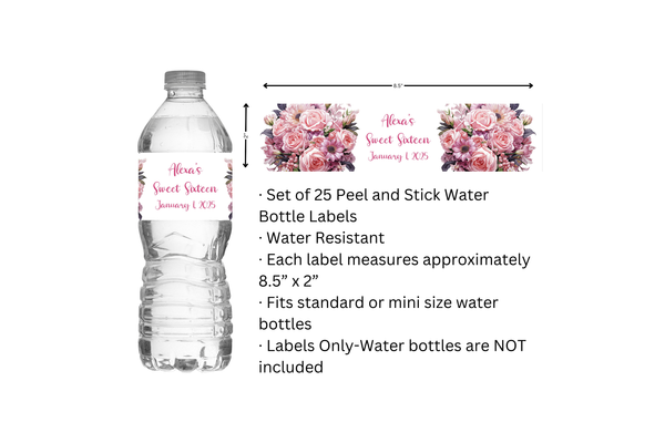 Pink Floral Water Bottle Labels