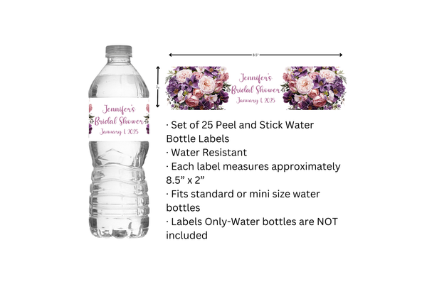 Pink and Purple Floral Water Bottle Labels
