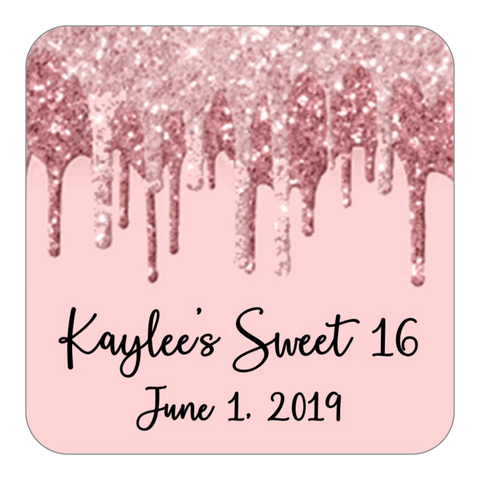 Glitter Drip Favor Stickers OR Tags-Blush