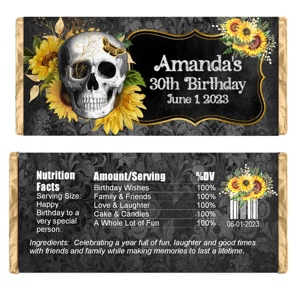 Sunflower Skull Candy Bar Wrapper