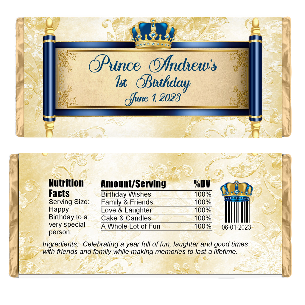 Royal Prince Scroll Candy Bar Wrapper