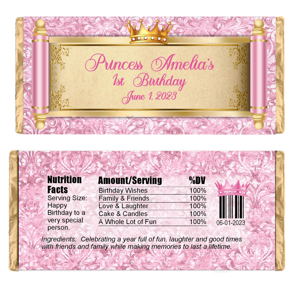 Royal Princess Scroll Candy Bar Wrapper