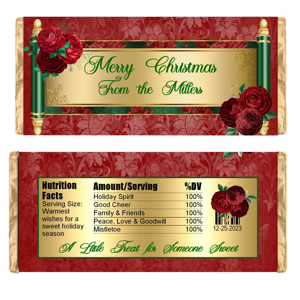 Christmas Scroll Candy Bar Wrapper