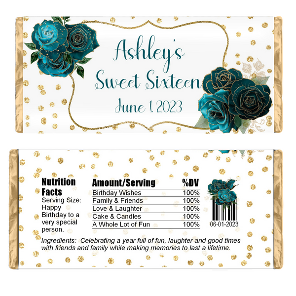 Teal Floral Candy Bar Wrapper