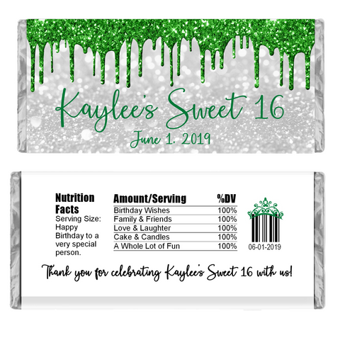 Glitter Drip Candy Bar Wrapper-White/Green