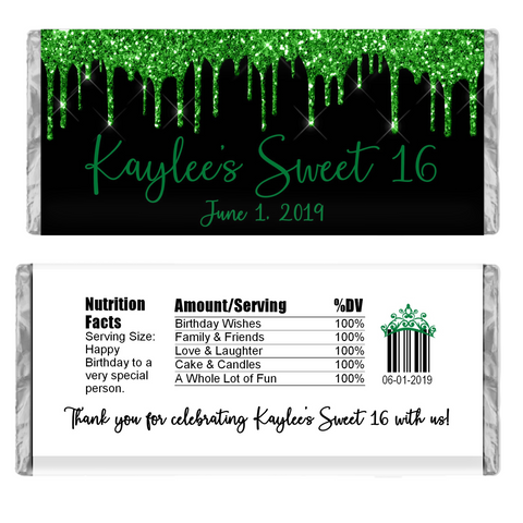 Glitter Drip Candy Bar Wrapper-Black/Green