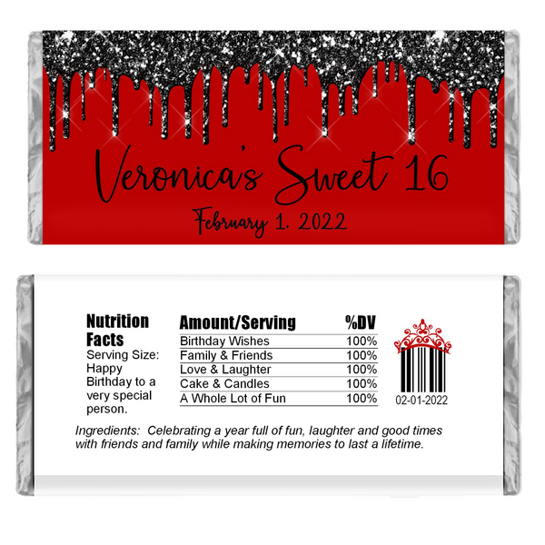 Glitter Drip Candy Bar Wrapper-Red/Black