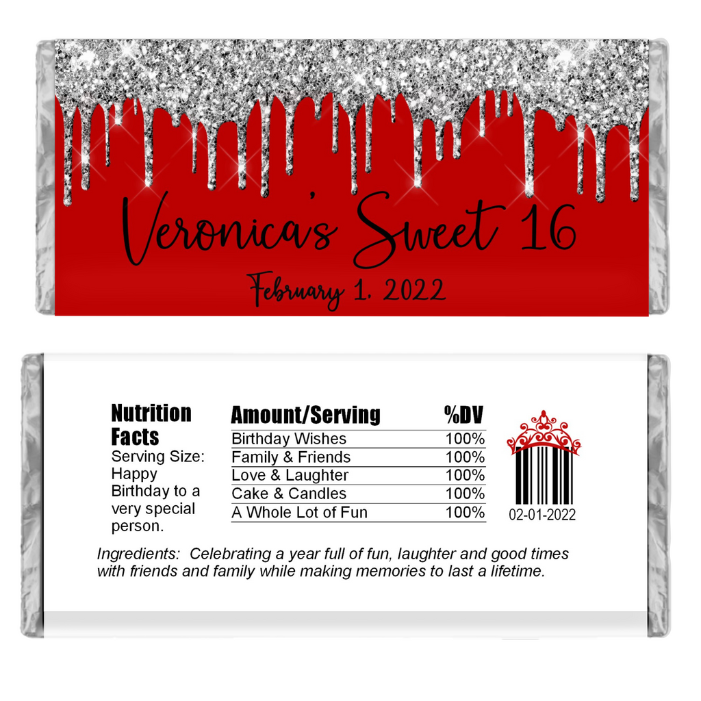 Glitter Drip Candy Bar Wrapper-Red/Silver