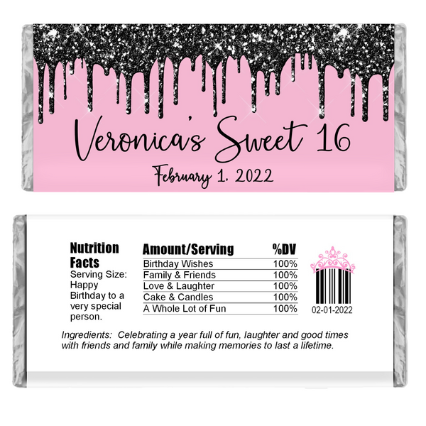 Glitter Drip Candy Bar Wrapper-Pink/Black