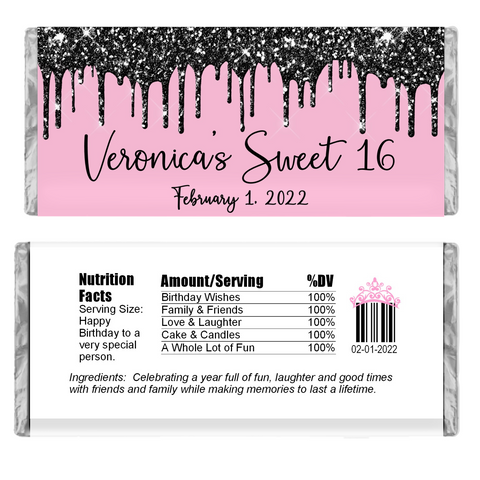 Glitter Drip Candy Bar Wrapper-Pink/Black