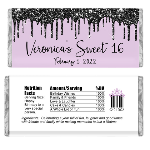 Glitter Drip Candy Bar Wrapper-Lavender/Black